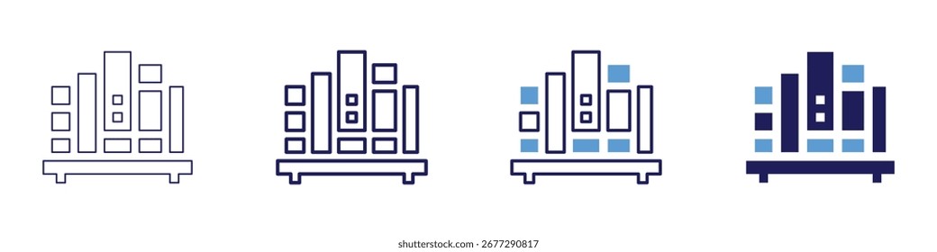 Bookshelf icon in 4 different styles. Thin Line, Line, Bold Line, Duotone. Duotone style. Editable stroke.