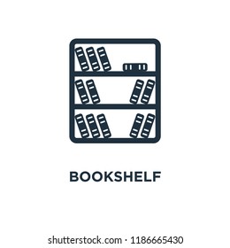 Bookshelf icon. Black filled vector illustration. Bookshelf symbol on white background. Can be used in web and mobile.