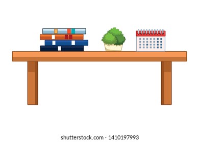 bookshelf icon cartoon with tree and calendar vector illustration graphic design