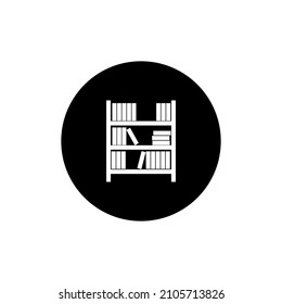 Bookshelf Icon Circle Background Black Color Isolated. Bookstore Icon. Library Icon.