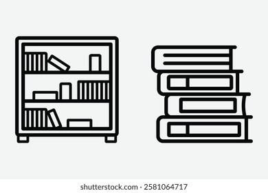 Bookshelf Icon Design. Bookshelf with Books Illustration Symbol. Library Bookshelves Icon for Education. Books on Shelf Symbol.