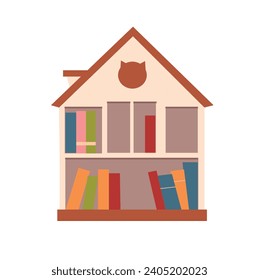 Bookshelf icon in flat color style. Library home library education