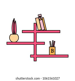 Bookshelf icon in flat style for print and interior design. Vector illustration. Isolated on white