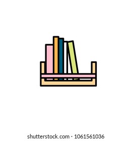 Bookshelf icon in flat style for print and interior design. Vector illustration. Isolated on white