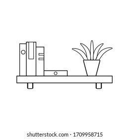
Bookshelf icon with flowerpots and books linear illustration