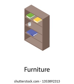 Bookshelf icon in isometric design.
