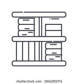Bookshelf icon, linear isolated illustration, thin line vector, web design sign, outline concept symbol with editable stroke on white background.