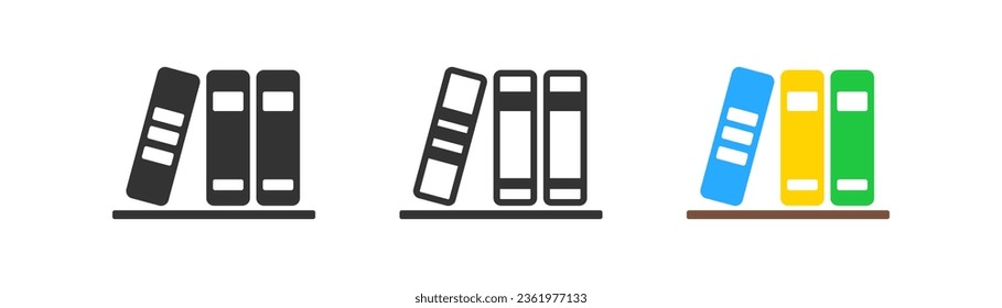 Bookshelf icon on light background. Book symbol. Education, student, library, encyclopedia, flat design for web graphics. Outline, flat, and colored style. Vector illustration.