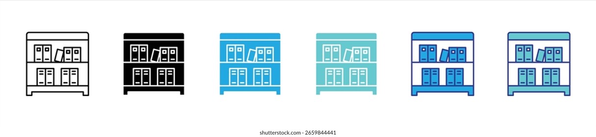 bookshelf icon set. contain knowledge and structure learning, library, archives, educational order thin line and color style icon symbol sign for your app and web. vector illustration