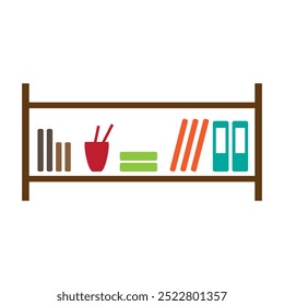 Icono de estantería, estantes con libros, color aislado sobre fondo blanco, Ilustración vectorial.