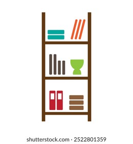 Icono de estantería, estantes con libros, color aislado sobre fondo blanco, Ilustración vectorial.