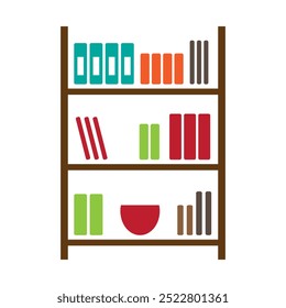 Icono de estantería, estantes con libros, color aislado sobre fondo blanco, Ilustración vectorial.