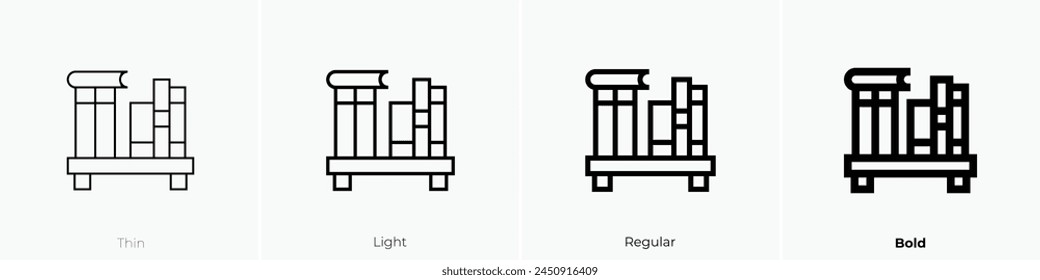 bookshelf icon. Thin, Light Regular And Bold style design isolated on white background
