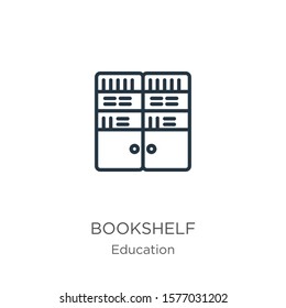 Bookshelf icon. Thin linear bookshelf outline icon isolated on white background from education collection. Line vector sign, symbol for web and mobile