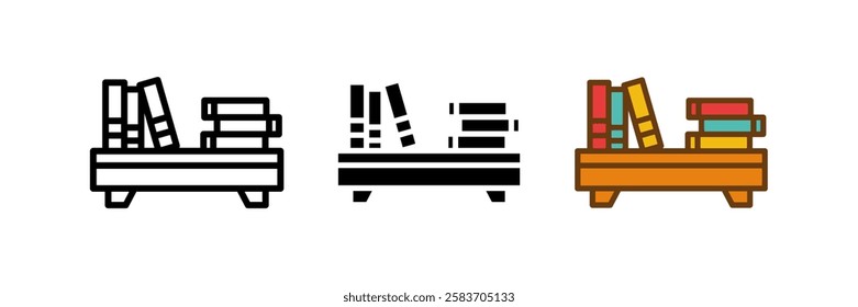 Bookshelf icon vector set. books are arranged on a shelf, solid, flat, color-style icon. Vector illustration