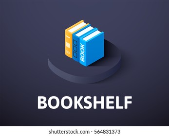 Bookshelf icon, vector symbol in flat isometric style isolated on color background