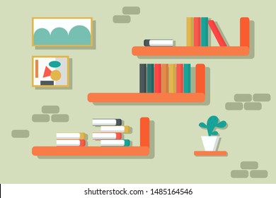 bookshelf interior room on the wall vector illustration