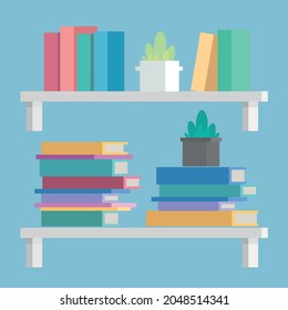 Bookshelf isolated, house or classroom interior furniture, bookstore, books collection, knowlege, literature, decoration, wooden drawer illustration