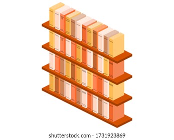 Estante aislado en fondo blanco isométrico. Libros en una estantería, catálogo, biblioteca. Ilustración del vector