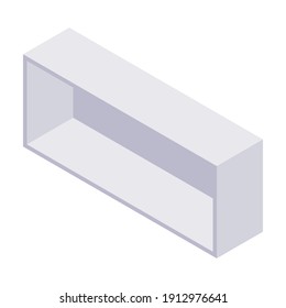 Bookshelf isometric - case and shelf for books for home and store interior design. Empty gray wooden furniture for home and shop storage in vector illustration.