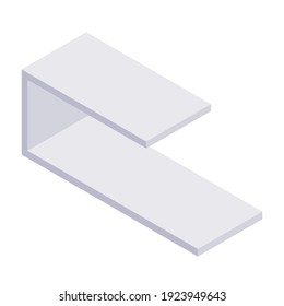 Librería isométrica - caja y estante para libros para el diseño interior de la casa y tienda. Mobiliario de madera gris vacío para el almacenamiento en casa y tienda en ilustración vectorial.