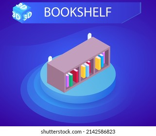Icon für isometrisches Design in der virtuellen Bibliothek. Vektorgrafik, Web-Illustration. 3D-Farbkonzept