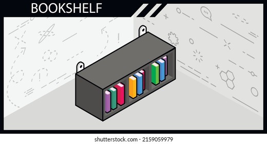 Bookshelf isometric design icon. Vector web illustration. 3d colorful concept