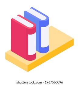 Bookshelf in isometric style icon, easy arrangement of  books 