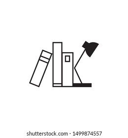 bookshelf with lamp. vector line icon. outline illustration. EPS 10 