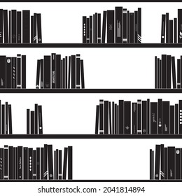 Bookshelf, library black and white background. Seamless pattern, Vector illustration, EPS 10