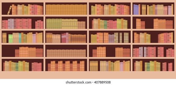 Bookshelf Library Book Interior Flat Vector Illustration