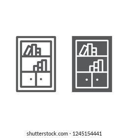 Bookshelf line and glyph icon, furniture and shelf, bookcase sign, vector graphics, a linear pattern on a white background, eps 10.