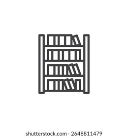 Bookshelf line icon. Outline vector icon showing a shelf filled with books. This icon symbol is perfect for libraries, study rooms, and academic environments.