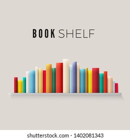 Bookshelf lined with books in retro color. Vector illustration
