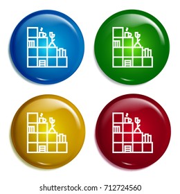 Bookshelf multi color gradient glossy badge icon set. Realistic shiny badge icon or logo mockup