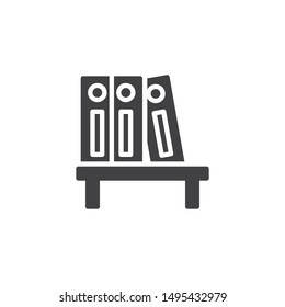 Bookshelf with office folders vector icon. filled flat sign for mobile concept and web design. Bookcase and archive folders glyph icon. Symbol, logo illustration. Vector graphics