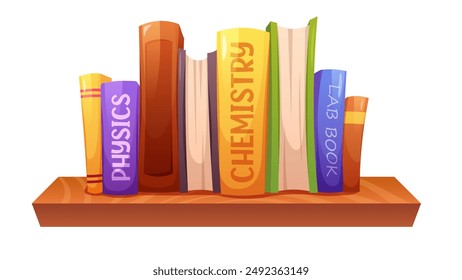 Bookshelf on white background. Stack of school textbooks. Vector cartoon illustration