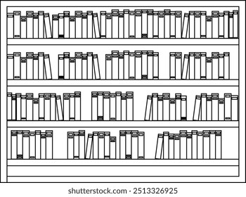 Bookshelf outine hand drawn coloring page 