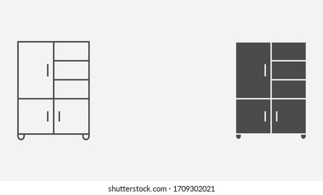 Bookshelf outline and filled vector icon sign symbol