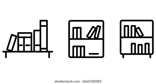 delineamento da estante de livros ou conjunto de design de ícone de linha.
