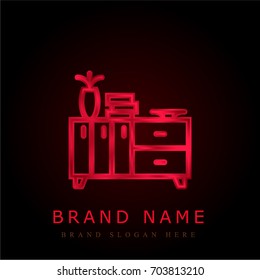 Bookshelf red chromium metallic logo