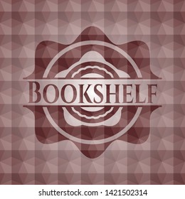 Bookshelf red emblem with geometric pattern background. Seamless.