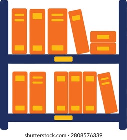 Bookshelf with rows of orange books on shelves bookshelf education literature bookcase knowledge shelving