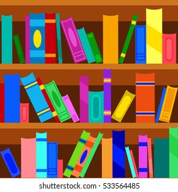 bookshelf seamless pattern, books flat style background