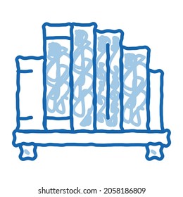 vector de icono de esbozo de la estantería. Letrero de la estantería de la línea de dibujo de doodle azul dibujado a mano. ilustración de símbolo aislado
