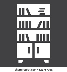 Bookshelf solid icon, Furniture and interior element, vector graphics, a filled pattern on a black background, eps 10.