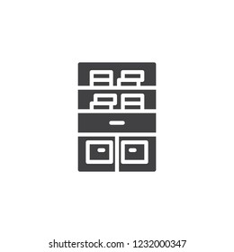 Bookshelf stand vector icon. filled flat sign for mobile concept and web design. Bookcase and books simple solid icon. Symbol, logo illustration. Pixel perfect vector graphics