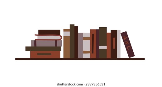 Bookshelf with thick brown books. Library or bookstore concept.