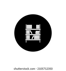 Bookshelf Thin Icon Circle Background Black Color Isolated. Library Icon.