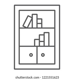 Bookshelf thin line icon, furniture and shelf, bookcase sign, vector graphics, a linear pattern on a white background, eps 10.